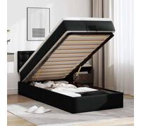 Teenpull Letto ottomano nero 90 x 200 cm in ecopelle con materassi e illuminazione a LED, spazio di archiviazione integrato, robusto telaio testiera per una camera da letto moderna (177 caratteri)