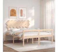 Teenpull Letto per anziani 140 x 190 cm in legno di pino massiccio rialzato, con testiera, doghe robuste, grande spazio sotto il letto, facile da montare per mobili camera da letto