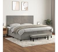 Teenpull Lussuoso letto a molle con materasso, grigio chiaro, 200 x 200 cm, in velluto imbottito, set di mobili con testiera regolabile in altezza, molle insacchettate per una camera da letto