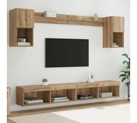 Teenpull Mobile da parete per TV con LED, 6 pezzi, in legno di quercia Artisan, moderno, con vano portaoggetti, mensole da parete, armadietto HiFi, comò per soggiorno e gestione dei cavi