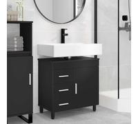 Teenpull Mobile sottolavabo nero in legno 60 x 35 x 60 cm con cassetti e mensola, salvaspazio per bagno, mobile da bagno con foro per sifone e molto spazio per