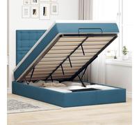 Teenpull Ottoman Letto imbottito con testiera, materasso e topper, in velluto blu scuro, 120 x 190 cm, letto matrimoniale con spazio idraulico, set di mobili per camera da letto salvaspazio