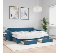 Teenpull Piumone allungabile blu 80 x 200 cm, rivestimento in velluto, con 2 cassetti, funzione letto matrimoniale, robusto telaio in metallo e legno per soggiorno e camera da letto
