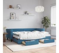 Teenpull Piumone allungabile in velluto blu 80 x 200 cm con cassetti, struttura letto versatile, con materasso e robusto telaio per mobili per ospiti