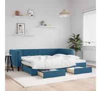 Teenpull Piumone allungabile in velluto blu, 90 x 200 cm, letto singolo e letto matrimoniale, funzione con 2 cassetti, struttura stabile e mobili imbottiti con testiera per ospiti e camera da letto