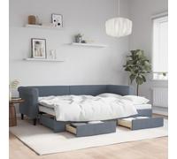 Teenpull Piumone allungabile in velluto grigio scuro, 80 x 200 cm, con cassetti, divano letto versatile, struttura letto per ospiti, moderno cuscino mobile con vano portaoggetti