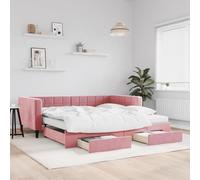 Teenpull Piumone allungabile rosa 100 x 200 cm in velluto con 2 cassetti, divano letto matrimoniale funzione, moderno letto imbottito per camera degli ospiti
