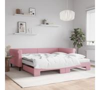 Teenpull Piumone allungabile rosa 100 x 200 cm, velluto imbottito, con 2 materassi in schiuma, robusto telaio in metallo in legno, divano letto versatile come letto o mobile per camera degli ospiti