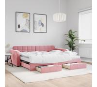 Teenpull Piumone allungabile rosa 90 x 200 cm, velluto imbottito con due cassetti, materasso in schiuma confortevole, struttura stabile per camera da letto, camera degli ospiti
