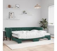 Teenpull Piumone allungabile verde scuro, 90 x 200 cm, rivestimento in velluto, con 2 comodi materassi in schiuma, robusto telaio in metallo e legno, per camera da letto e camera degli ospiti, design