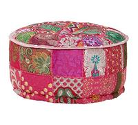 Teenpull Pouf patchwork rotondo, realizzato a mano, in 100% cotone, ricamo esotico, look vintage, comodo sgabello per soggiorno, camera da letto, 40 x 20 cm