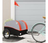 Teenpull Rimorchio per bicicletta nero e arancione in ferro con portata di 45 kg, 126 x 63 x 63 cm, con timone, bandiera di sicurezza, robusto rimorchio ruota per trasporto bagagli, campeggio, gite e