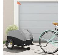 Teenpull Rimorchio per bicicletta nero e grigio con telaio in ferro, 126 x 63 x 63 cm, portata 45 kg, gancio di timono, riflettore, spazio per bagagli, shopping, campeggio e tour