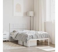 Teenpull Robusto telaio in metallo con testiera bianca per camera da letto, telaio stabile in acciaio verniciato a polvere, design piattaforma con rete a doghe per materasso 75 x 190 cm