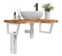 Teenpull Scaffale per lavabo da parete in legno di acacia massiccio, 100 x 50 x 4 cm, con robuste staffe in acciaio, mobile da bagno sospeso, salvaspazio, versatile