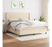 Teenpull Set completo letto a molle con materasso, color crema, 160 x 200 cm, rivestimento in tessuto traspirante, comodo letto imbottito con testiera, camera da letto, mobili per un sonno riposante