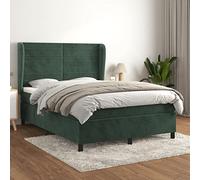 Teenpull Set completo per letto a molle, 140 x 190 cm, in velluto verde scuro con materasso, topper, testiera regolabile in altezza, telaio imbottito per un sonno riposante