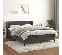 Teenpull Set completo per letto a molle, 140 x 200 cm, velluto grigio scuro, imbottito, con materasso a molle insacchettate, testiera regolabile in altezza, lusso per un sonno riposante