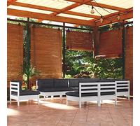 Teenpull Set da 10 pezzi da giardino in legno di pino massiccio, mobili modulari per esterni con cuscino antracite, per relax e conversazioni