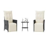 Teenpull Set da 3 pezzi da bistrot con cuscino, nero, polyrattan, poltrona relax regolabile, tavolo da giardino, per balcone, terrazza, set di mobili da giardino