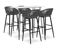 Teenpull Set da bar da 5 pezzi, bianco e grigio, con piano in MDF e struttura in metallo verniciato a polvere, 120 x 60 x 105 cm, 4 sgabelli da bar ergonomici con schienale in rete, robusto