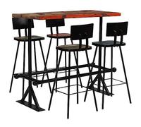 Teenpull Set da bar da 5 pezzi in legno anticato massiccio, multicolore, in legno riciclato con telaio in acciaio, tavolo da cucina e 4 sedie per sala da pranzo