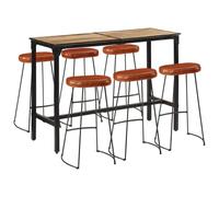 Teenpull Set da bar in legno di mango grezzo e metallo, design industriale, 6 sedie e tavolo da bar per cucina, sala da pranzo, cantina feste, casa