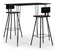 Teenpull Set da bar nero, tavolo da bar con pannello MDF da 120 x 60 x 105 cm, 2 robusti sgabelli da bar in legno massiccio riciclato, telaio in acciaio verniciato a polvere, ideale per cucina, sala