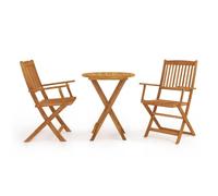 Teenpull Set da bistrò pieghevole in legno massello di acacia, tavolo rotondo con 2 sedie, legno di acacia oliato, mobili da giardino per terrazza, balcone, esterno, salvaspazio