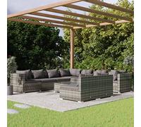 Teenpull Set da giardino da 10 pezzi, grigio in robusto rattan sintetico, resistente alle intemperie, per terrazza e balcone, con comodi cuscini e tavolino da caffè, design modulare per una vita