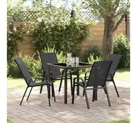Teenpull Set da pranzo da giardino, 5 pezzi, nero, textilene & acciaio verniciato a polvere, tavolo da 80 x 80 cm, moderno set per sala da pranzo per terrazza, balcone, giardino