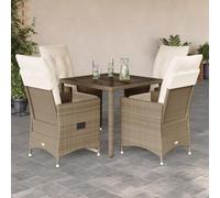 Teenpull Set da pranzo da giardino in polyrattan beige, 5 pezzi, con 4 cuscini, 2 lettini, 2 lettini con poggiapiedi, tavolo da giardino 90 x 90 cm, resistente alle intemperie, facile da pulire, per