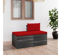 Teenpull Set di 2 divani da giardino in pallet, in legno di pino massiccio, con comodo cuscino, rosso, modulare, per terrazza, balcone, soggiorno, lounge