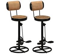 Teenpull Set di 2 stools in pelle, stampa su tela marrone e nero, design industriale con pedale per cucina Island, sala da pranzo