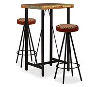 Teenpull Set di 3 barre in legno massello per cucina e sala da pranzo, con sedili in vera pelle e tela, robusto telaio in acciaio, look industriale per 2 persone, facile da montare