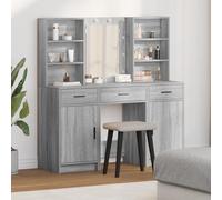 Teenpull Set di 3 tavoli da toeletta grigio Sonoma in legno, moderno set vanity con illuminazione a LED, specchio, tavolo e 3 cassetti, per camera da letto, grigio