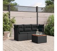 Teenpull Set di 4 divani da giardino in polyrattan nero, con cuscino, tavolo in legno di acacia, modulare per patio, balcone, accogliente casa all'aperto