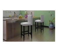 Teenpull Set di 4 sedie da bar in finta pelle bianca, con gambe in legno per cucina e sala da pranzo