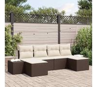 Teenpull Set di 6 divani da giardino in rattan sintetico, marrone e crema, 184 x 62 x 85 cm, modulare per esterni, per patio, giardino e balcone, resistente alle intemperie