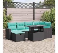 Teenpull Set di 7 divani da giardino in polyrattan grigio acacia, con cuscino, resistente alle intemperie, modulare per terrazza, balcone, veranda, esterni, lounge con spazio e design facile da pulire