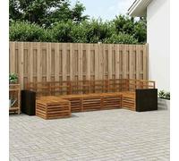 Teenpull Set di divani angolari, 7 pezzi, in legno di acacia massiccio, resistente alle intemperie, 314 x 136,5 x 73 cm, mobili per terrazza, set da giardino con sgabello e braccioli