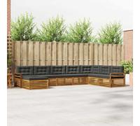 Teenpull Set di divani da esterno da 8 pezzi con cuscini in legno di acacia massiccio, superficie laccata, colore naturale e antracite, set modulare per giardino, terrazza, lounge e momenti di relax