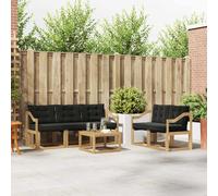 Teenpull Set di divani da esterno in legno di acacia massiccio, bianco e nero, con 6 pezzi, resistente alle intemperie, con cuscino, set modulare per terrazza e giardino, atmosfera rilassata