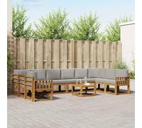 Teenpull Set di divani da esterno in legno di acacia massiccio con cuscino, 11 pezzi, colore grigio chiaro, resistente alle intemperie, modulare per giardino, terrazza, lounge per un'atmosfera