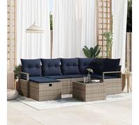 Teenpull Set di divani da giardino in polyrattan grigio e blu navy con cuscini, divano modulare per esterni per terrazza e giardino, telaio resistente alle intemperie, sedute portaoggetti, isola relax