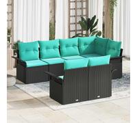 Teenpull Set di divani da giardino in polyrattan nero, 7 pezzi, con cuscini, resistenti alle intemperie, modulari, facili da pulire, per terrazze, balconi, esterni, sala da pranzo, patio