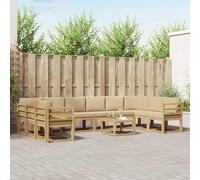 Teenpull Set di divani per esterni, 11 pezzi, bianco e beige, in legno di acacia massiccio, con cuscino, resistente alle intemperie, modulare per terrazza, giardino, sala da pranzo, atmosfera