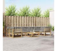 Teenpull Set di divani per esterni, 6 pezzi, bianco e grigio chiaro, in legno di acacia, con cuscino, design a doghe, per terrazza, giardino, con tavolo e braccioli