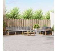 Teenpull Set di divani per esterni, 7 pezzi, bianco e grigio chiaro, in legno di acacia massiccio, 79 x 79 x 37 cm, set da giardino con tavolino, divano, poltrona, per terrazza e giardino, atmosfera