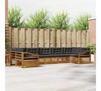 Teenpull Set di divani per esterni, 7 pezzi, con cuscini in legno di acacia massiccio naturale, antracite, set modulare per giardino, terrazza, piscina, superficie laccata, durevole e facile da pulire